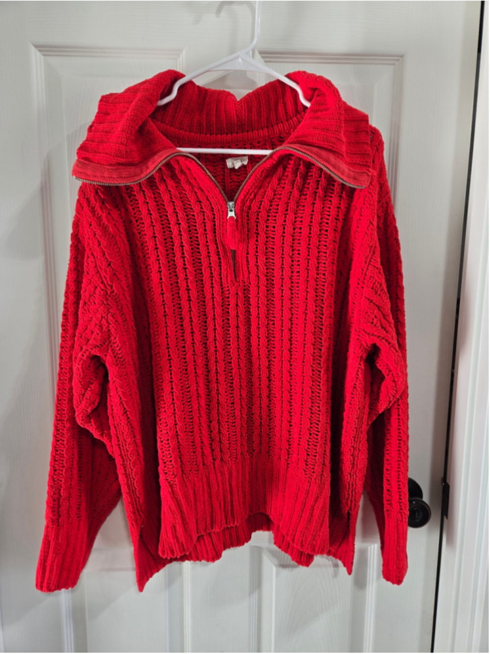 Women's Aerie Red Quarter Zip Cable Knit Sweater Size M
